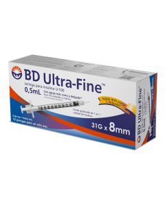 Jeringas para Insulina U-100 0.5 ml 31gr x 8mm