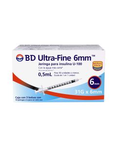 Jeringa para Insulina U-100/0.5 ml/31G x 6 mm